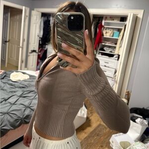 Fashion Nova Oatmeal Knit Zip Sweater